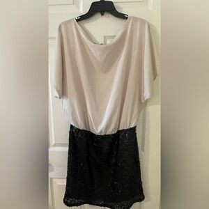 Jennifer Lopez Cream Blouse with attached stretch sequined mini skirt dress